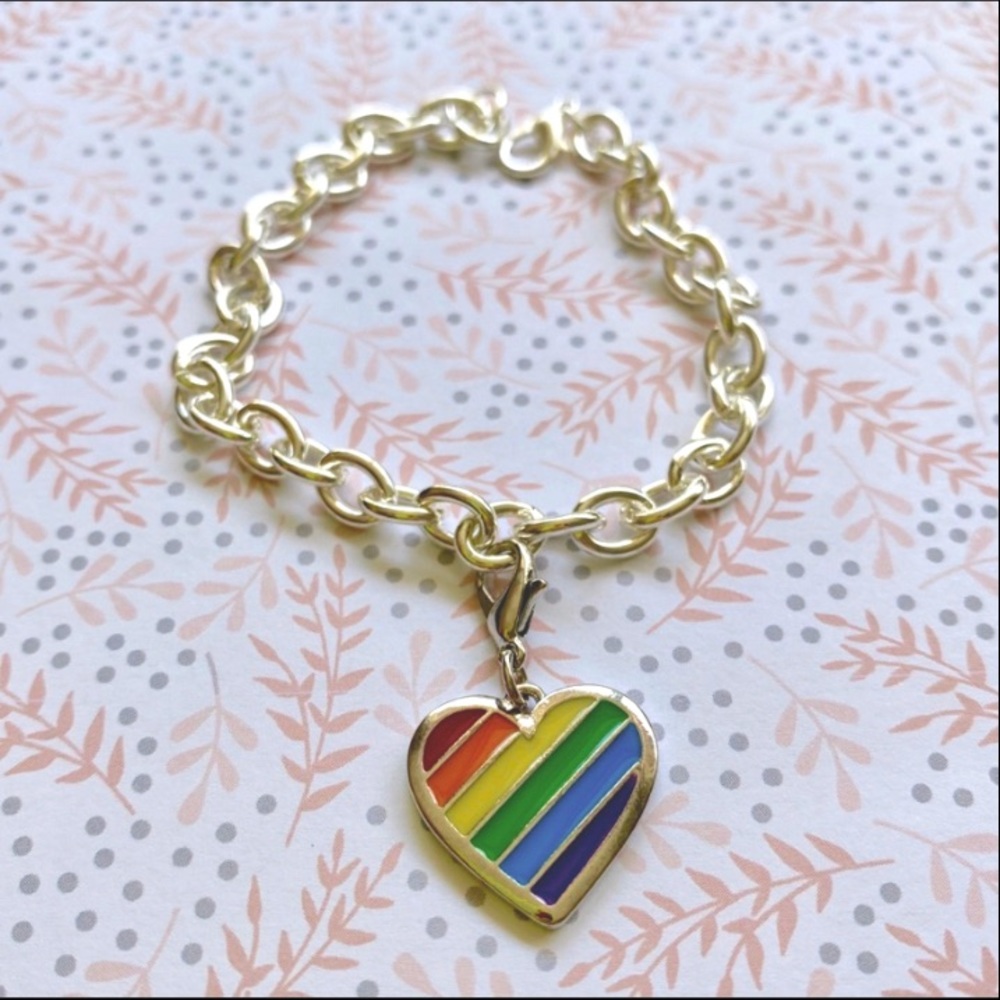 Rainbow Charm Silver Chain Bracelet